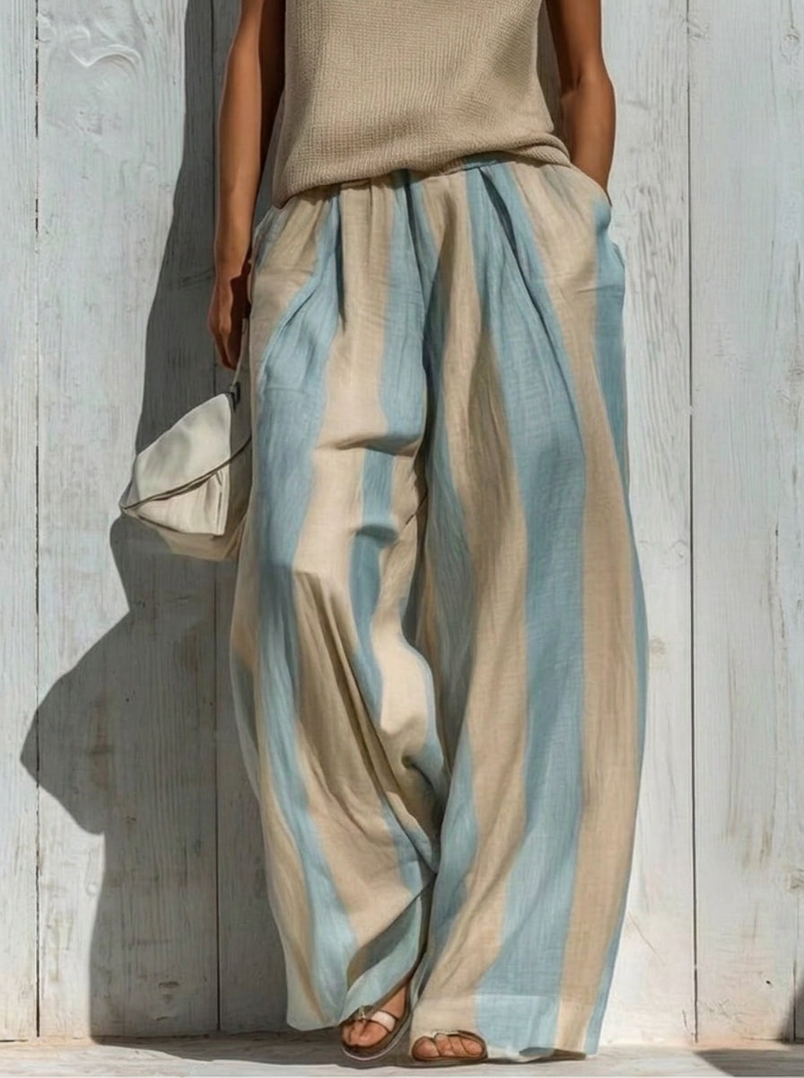 Conjunto de Top sin Mangas y Pantalón de Rayas Ancho