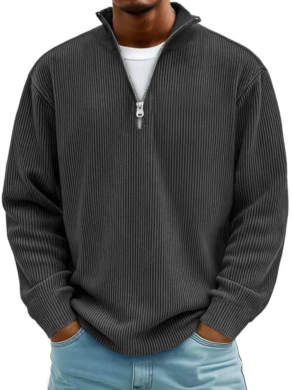 Jersey Acanalado con Media Cremallera