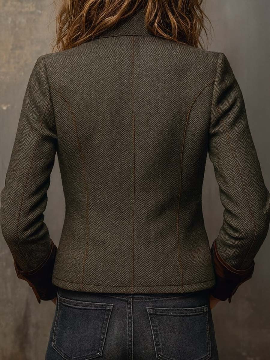 Honorina | Blazer Vintage Chevrón con Ribetes en Contraste