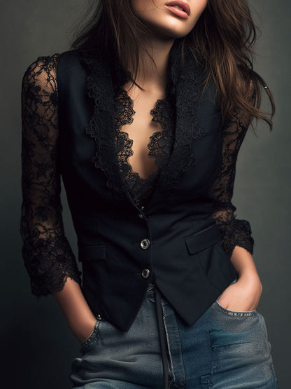 Noemí | Top Blazer con Mangas Semitransparentes
