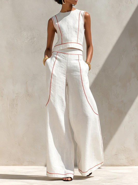 Clara | Conjunto blanco con top sin mangas y pantalones de pierna ancha