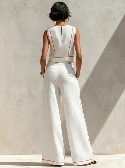 Clara | Conjunto blanco con top sin mangas y pantalones de pierna ancha