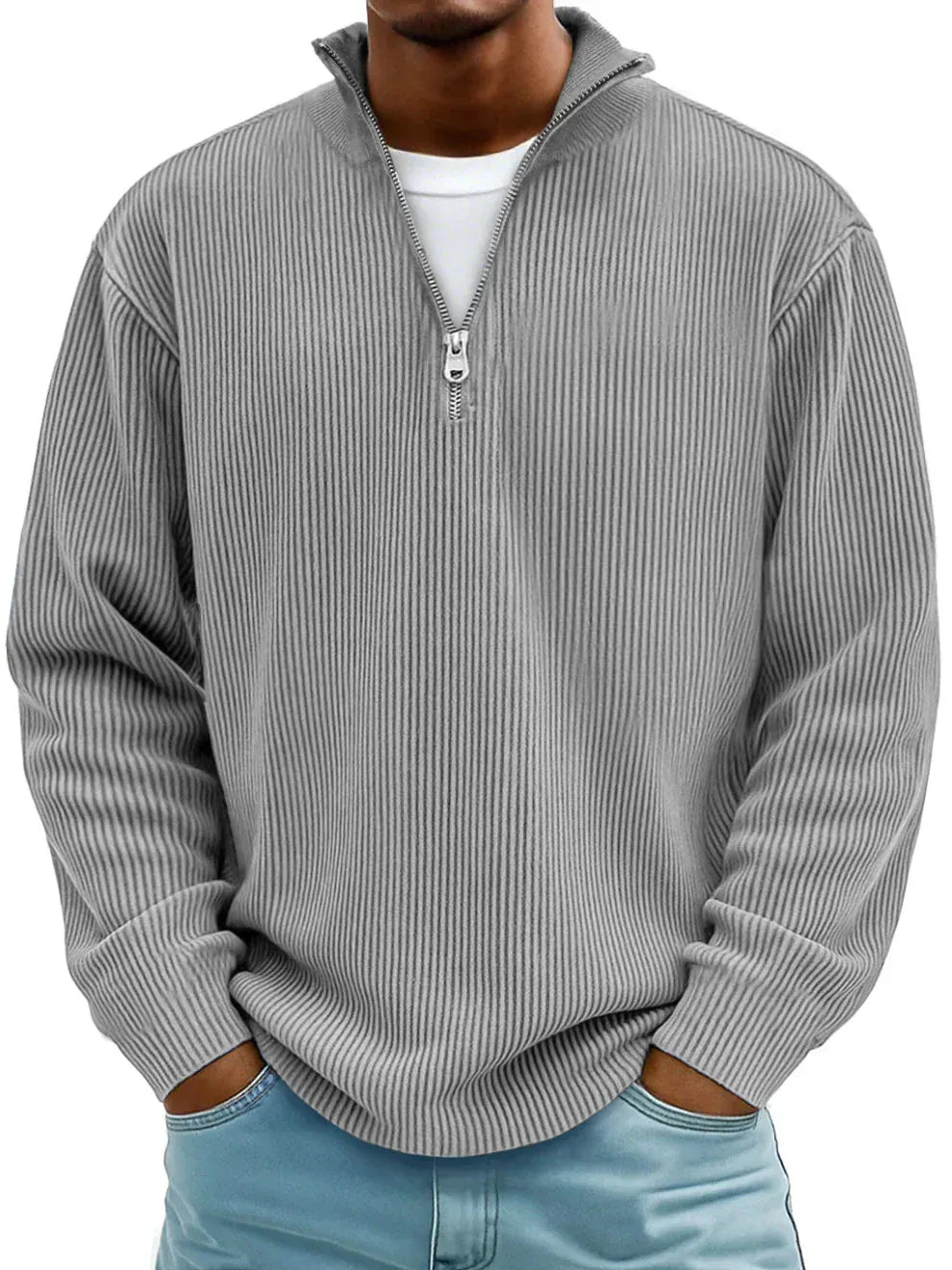 Jersey Acanalado con Media Cremallera