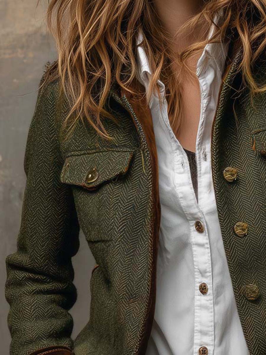 Honorina | Blazer Vintage Chevrón con Ribetes en Contraste