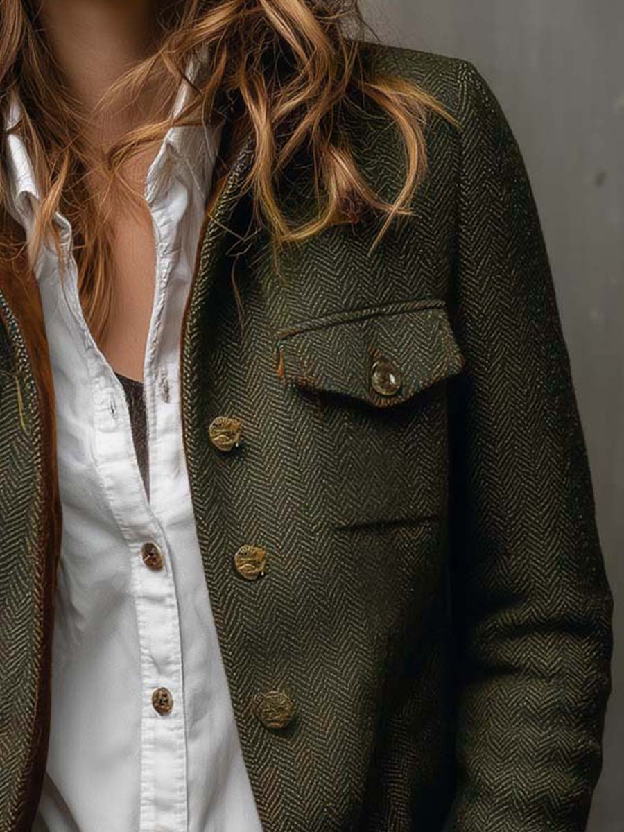 Honorina | Blazer Vintage Chevrón con Ribetes en Contraste