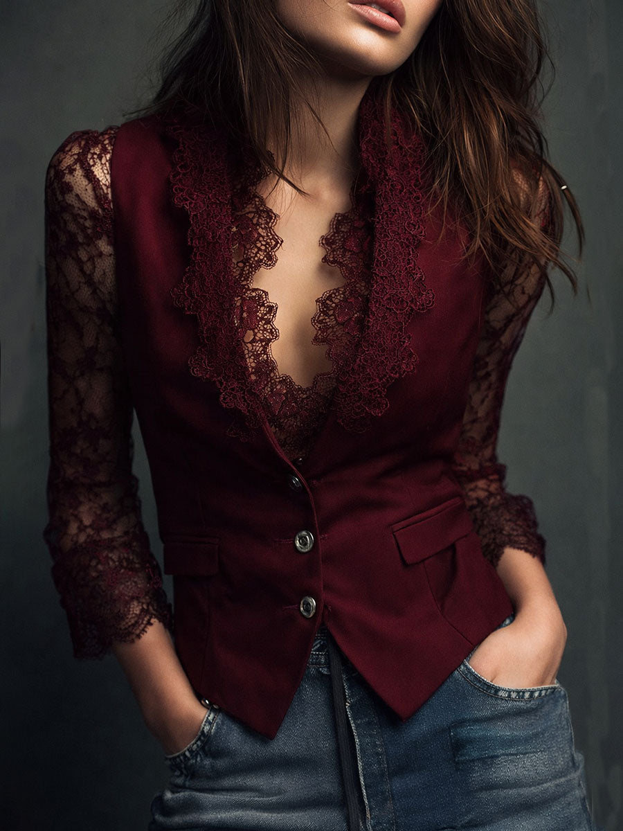 Noemí | Top Blazer con Mangas Semitransparentes