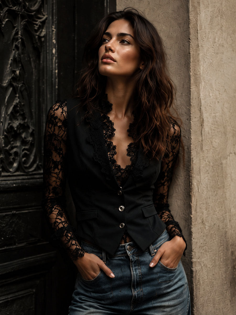 Noemí | Top Blazer con Mangas Semitransparentes