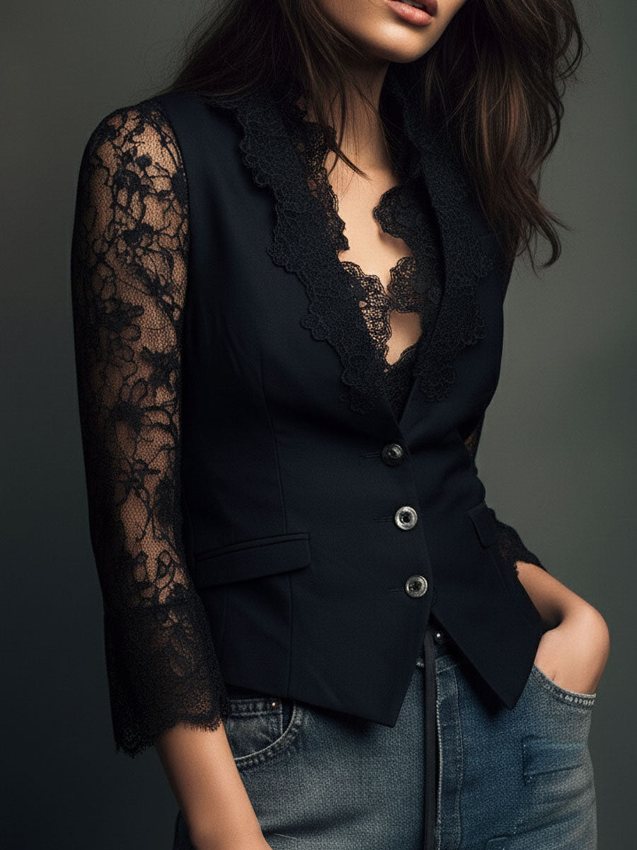 Noemí | Top Blazer con Mangas Semitransparentes