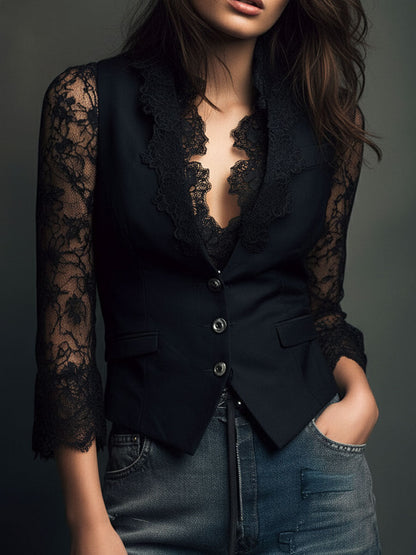 Noemí | Top Blazer con Mangas Semitransparentes