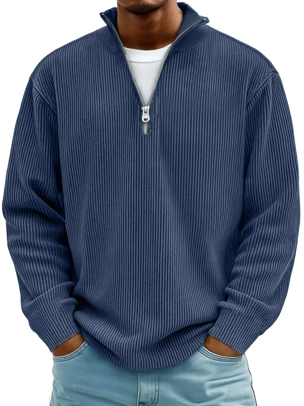 Jersey Acanalado con Media Cremallera