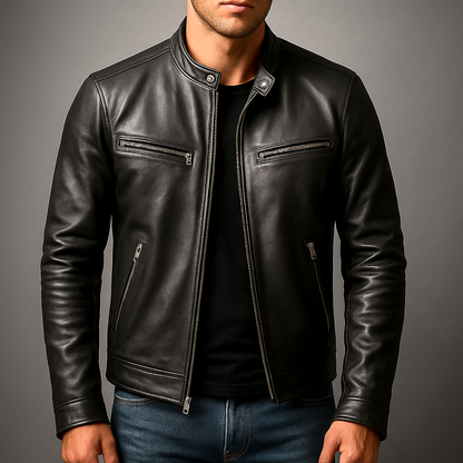 Chaqueta de Cuero de Corte Recto