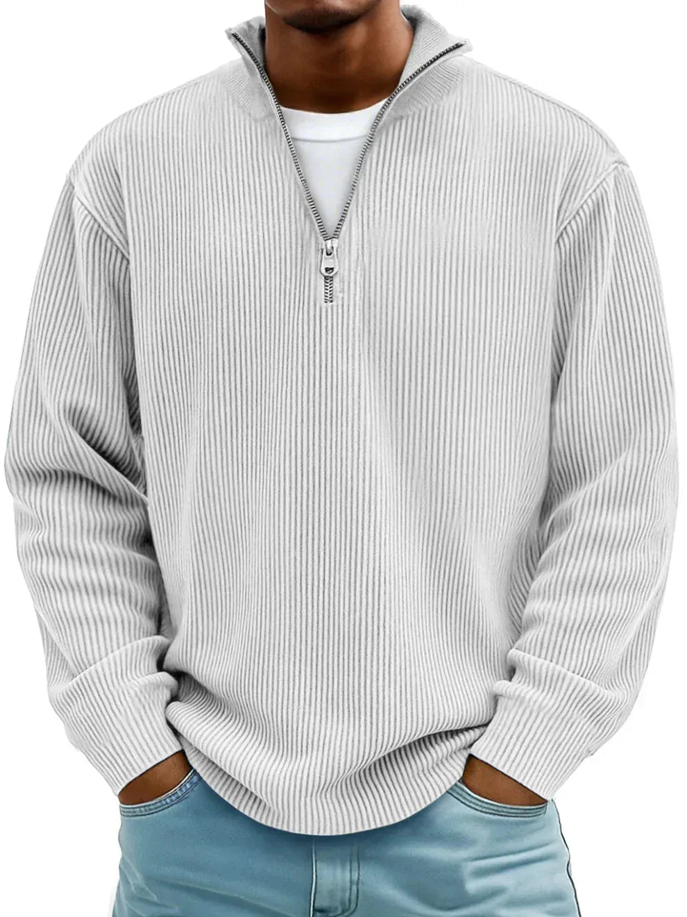 Jersey Acanalado con Media Cremallera
