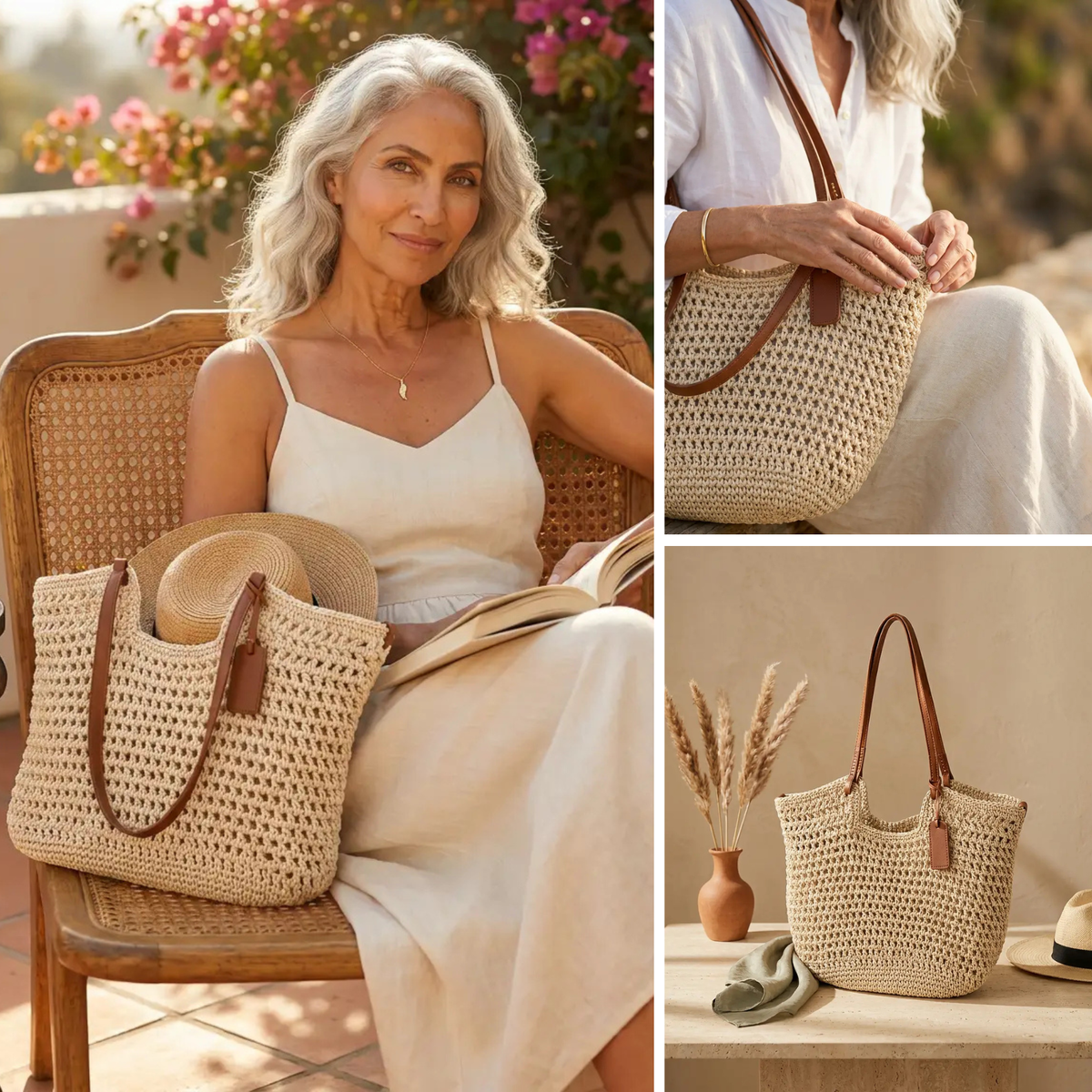 Camelia · Bolso Shopper Tejido a Mano a Crochet - Marfil