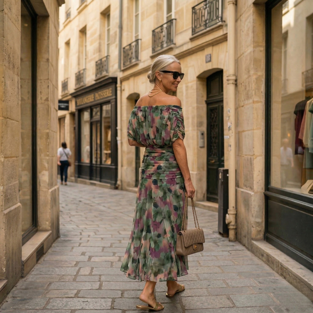 Diane | Vestido Maxi Drapeado, Escote en V y Mangas Vaporosas