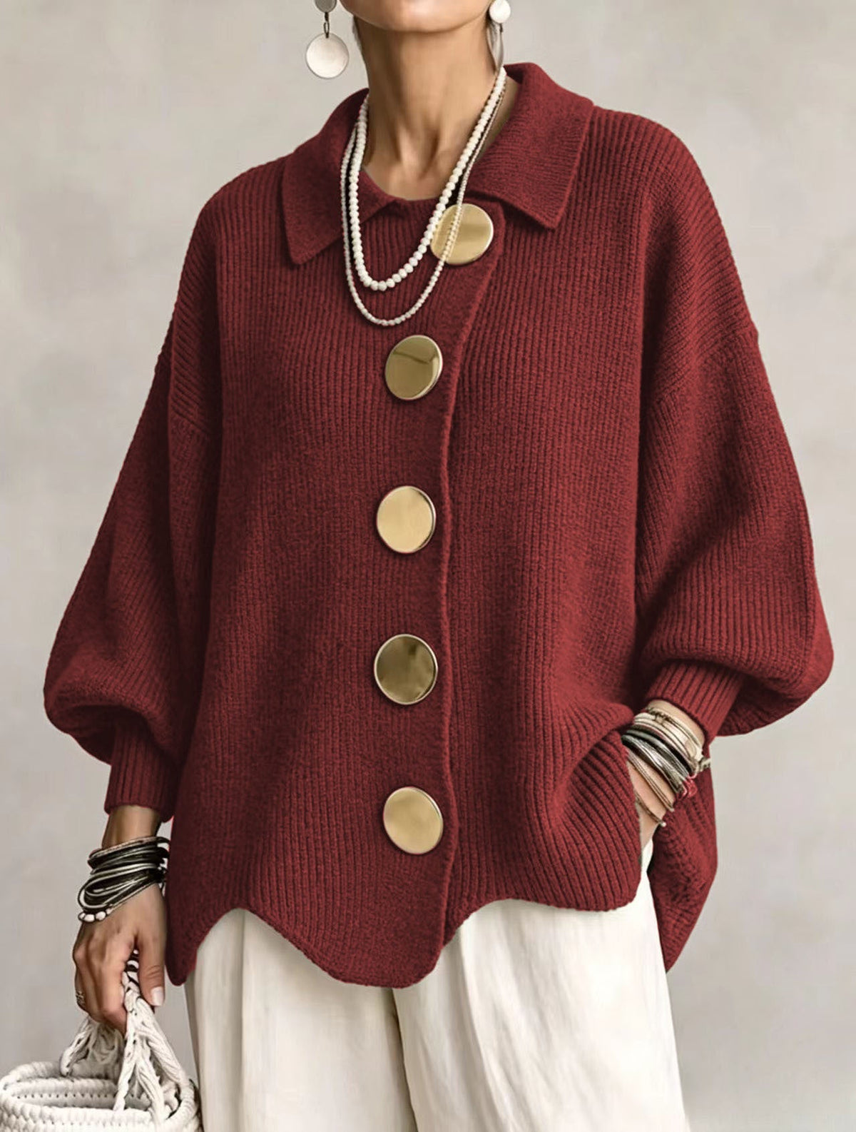 Victoria | Cárdigan oversize con grandes botones dorados