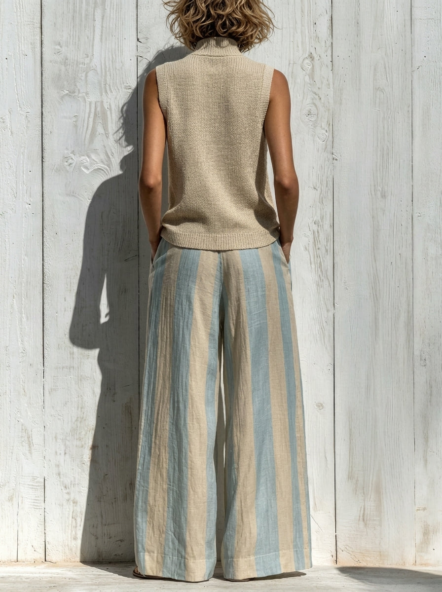 Conjunto de Top sin Mangas y Pantalón de Rayas Ancho