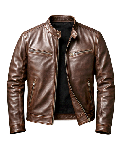 Chaqueta de Cuero de Corte Recto