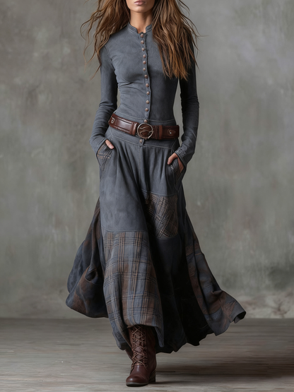 Elisa | Vestido Maxi Efecto Ante con Cinturón