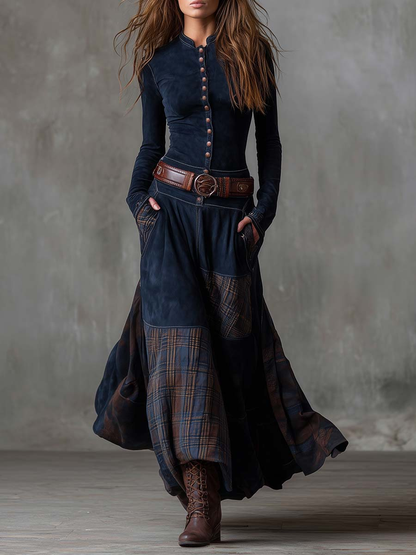 Elisa | Vestido Maxi Efecto Ante con Cinturón
