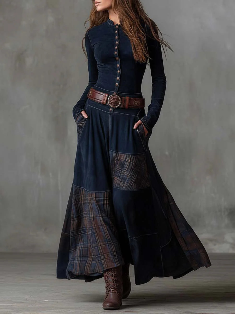 Elisa | Vestido Maxi Efecto Ante con Cinturón