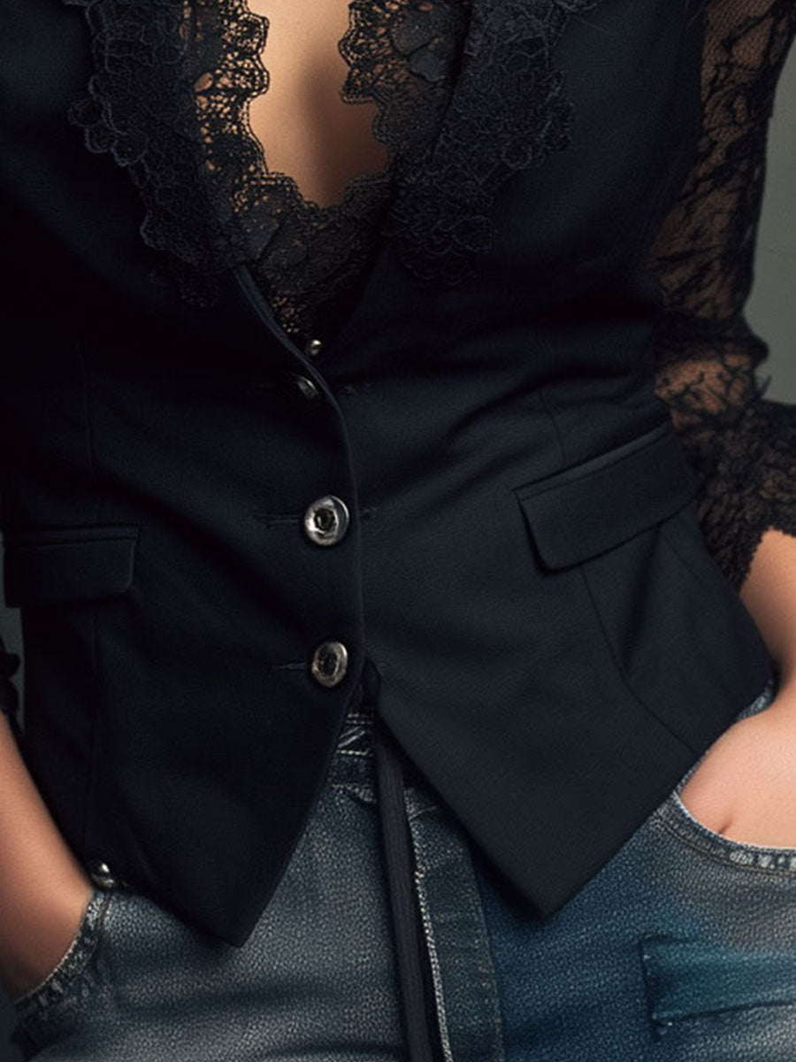 Noemí | Top Blazer con Mangas Semitransparentes