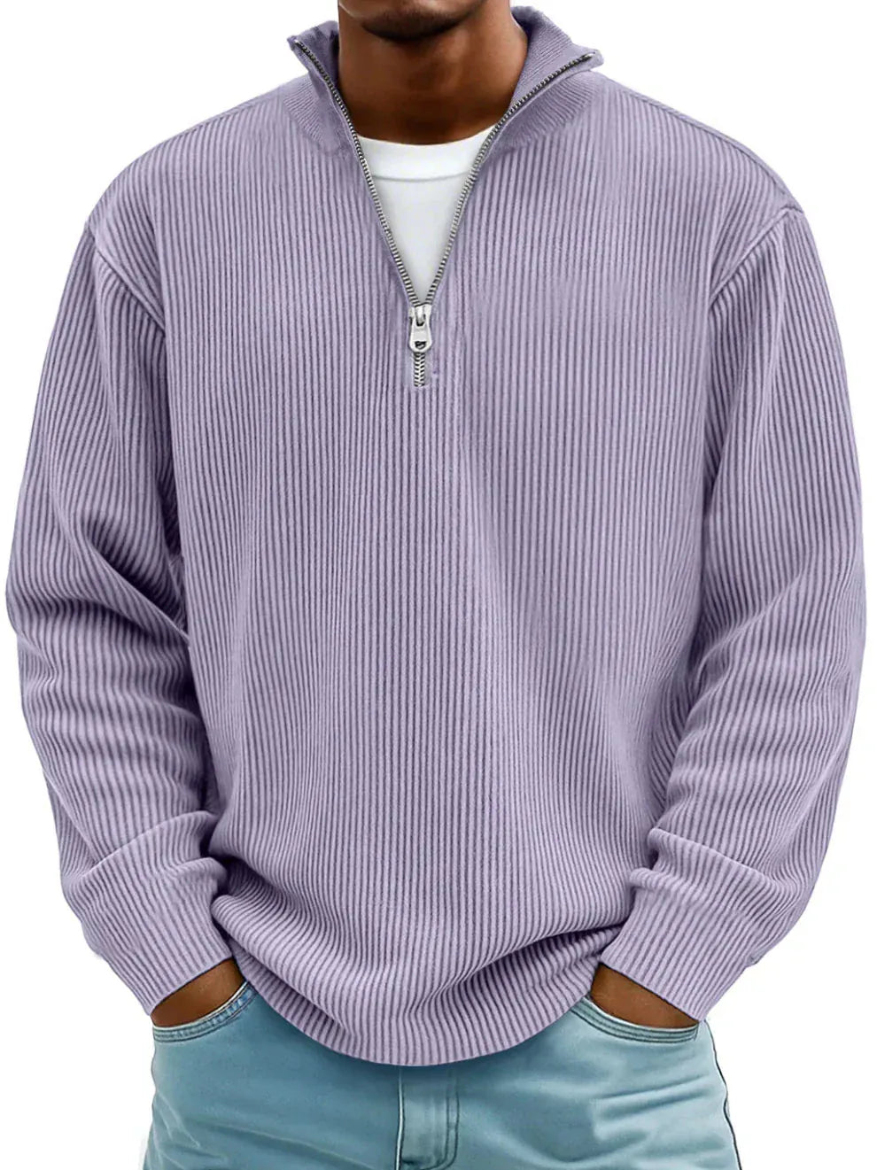 Jersey Acanalado con Media Cremallera