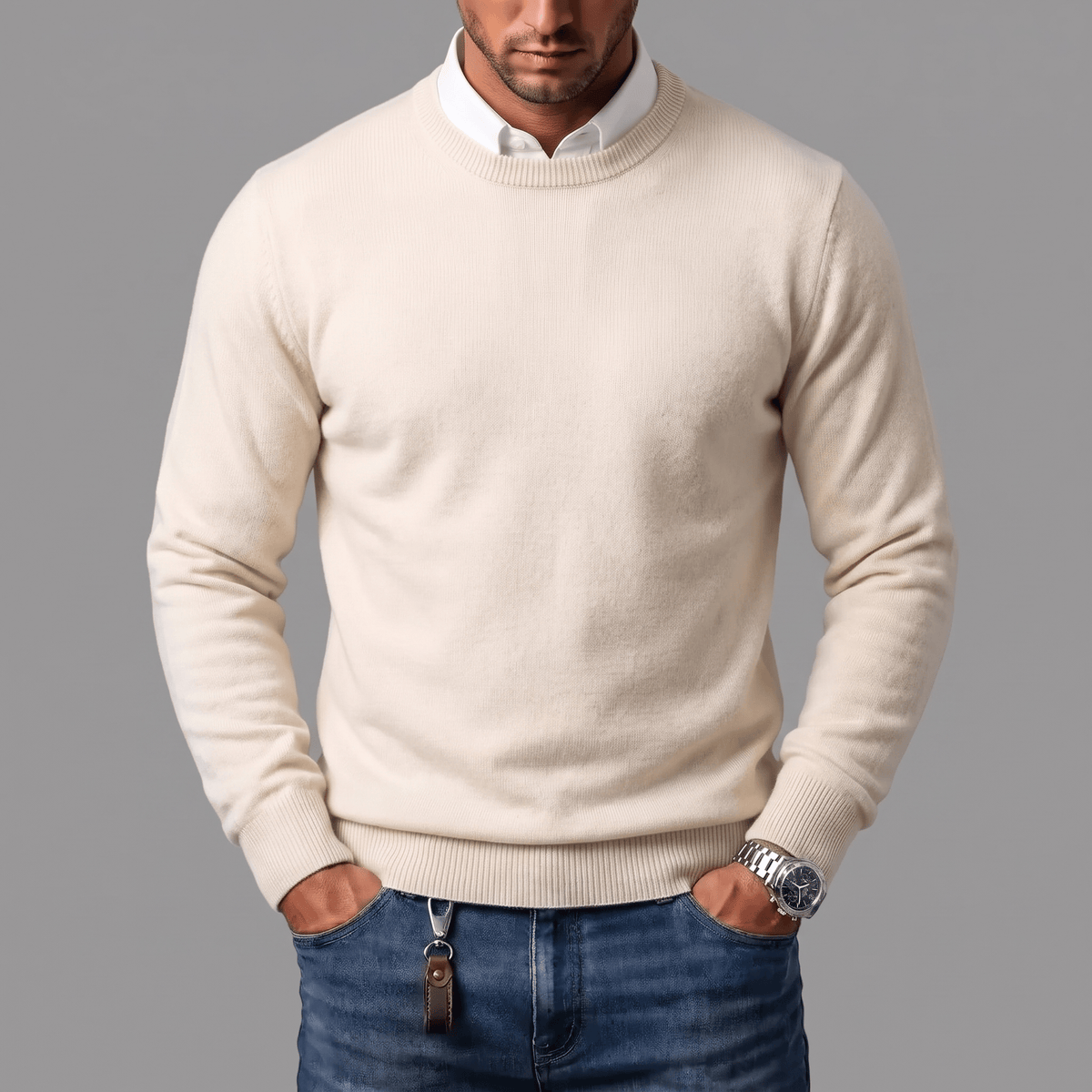 Jersey de Cuello Redondo de Cachemira y Merino