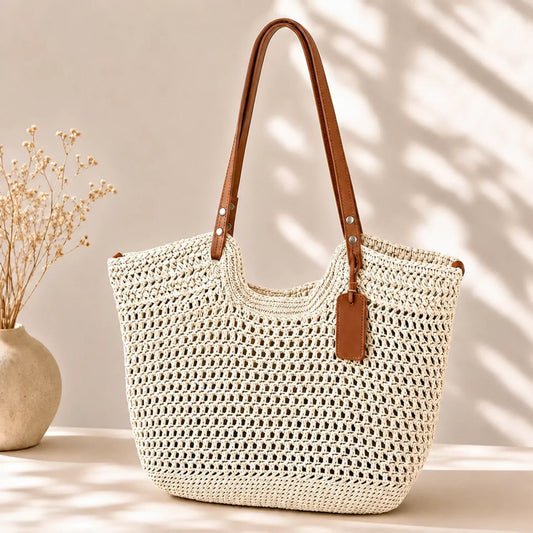 Camelia · Bolso Shopper Tejido a Mano a Crochet - Marfil
